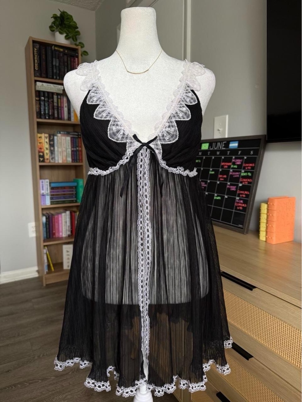 y2k jezebel black and white sheer slip dress